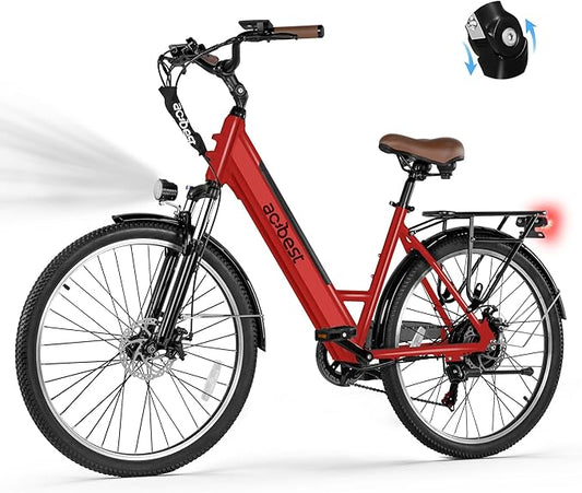 Cores Electric Bike for Adults, 26" Electric Commuter Bike with 1200W Peak Motor, 28MPH 70 Miles Max, 48V 576Wh Removable Battery, 7-Speed City Cruiser Mountain E Bike for Commuting
