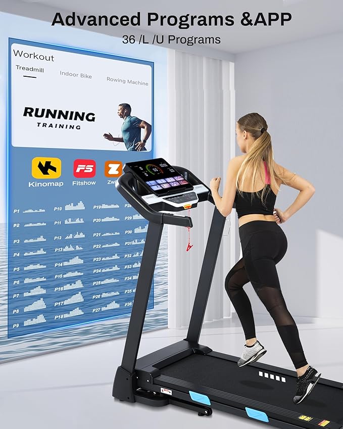 Auto Incline Treadmill - 300+ LBS Capacity 3.5HP Folding Treadmills with 15% Auto Incline, Running Machine for Home, 10 MPH Speed, 36 Preset Programs, Upgrade LCD Panel, Bluetooth App