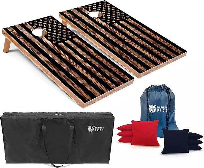 Tailgating Pros American Themed Lightweight Corn Hole Board Set w/Multicolored Built-in LED Lights, Bean Bags and Carrying Case - 4'x2' Cornhole Toss