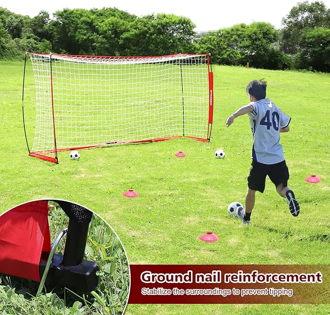 Storgem Soccer Goal,Soccer Net,Soccer Goals for Backyard,with Bow Frame,Collapsible Metal Base and 15 Training Cones