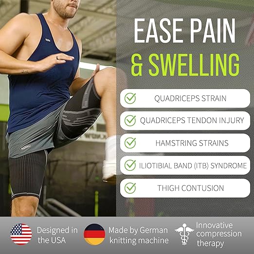 BLITZU Hamstring Compression Sleeve, Thigh Compression Sleeve for Women and Men, Upper Leg Brace for Groin, Sciatica & Quad Tendonitis, Wrap Support for Recovery, Running, Sports and Workout Purple L