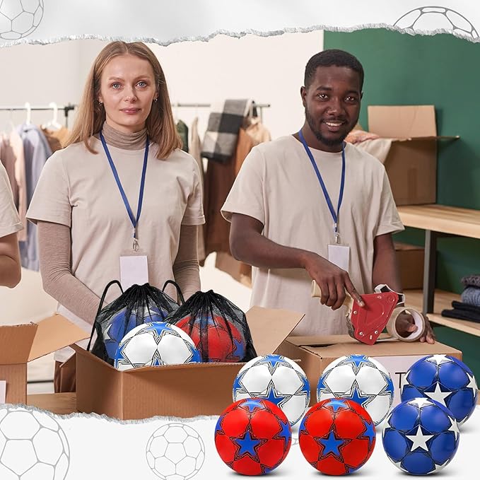 6 Pack Operation Deflated Christmas Soccer Ball with Pump for Child,Items Bulk Deals Soccer Balls,Classic Soccer Balls with Mesh Sport Bag Pump Needle for Shoebox Gift Fillers Charity Donations