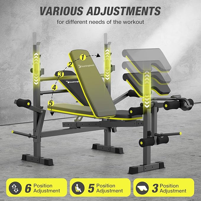 6 In 1 Weight Bench Set, 2093 LBS Foldable Bench Press with Push-Pull Bench, Adjustable Work Out Equipment for Home Gym with Squat Rack, Standard Strength Training Bench