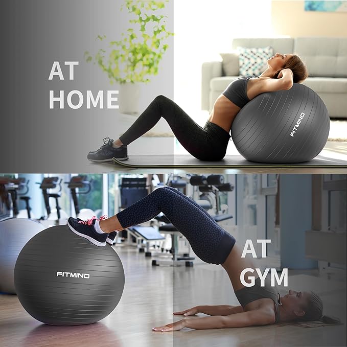 FITMIND_ Extra Thick Exercise Ball Yoga Ball 22in/26in/30in for Workout Pregnancy Stability,Anti-Burst and Slip Resistant Swiss Ball with Pump for Yoga, Pilates, Fitness,Birthing,Physical Therapy
