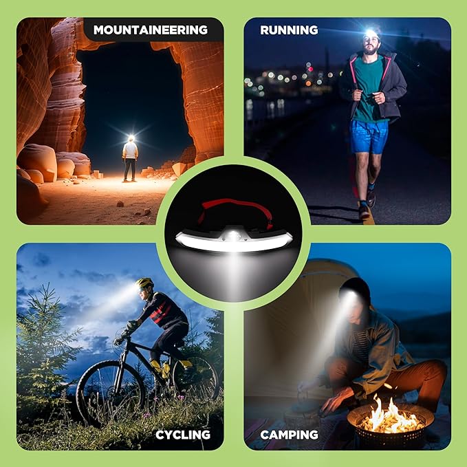 2 Pack LED headlamp rechargeable, 1200 mAh battery head lamp with 6 lightning modes, Red safety headlight with adjustable light angle, led headlights high and low beam for camping, hiking, running