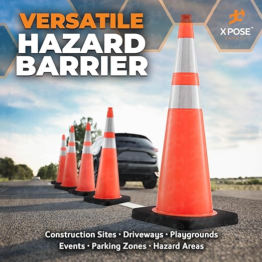 Xpose Safety 36 Inch Orange Traffic Cones Heavy Duty 12lb with 6" & 4" Collars, 48 Pack - Multipurpose PVC Plastic Safety Cone for Parking, Soccer, Caution, Kids and Construction - DOT Approved