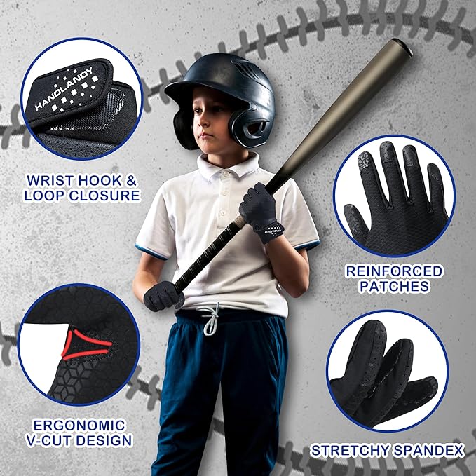 HLDD HANDLANDY Batting Gloves – Durable Grip, Breathable Baseball Softball Gloves for Adults Youth Kids – Gift for Players