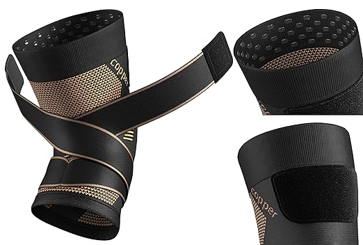 NEENCA Copper Knee Brace with Straps for Women/Men, Knee Compression Sleeve for Knee Pain, Arthritis, ACL, PCL, Meniscus Tear, Joint Pain Relief. Knee Support for Running, Workout, Weightlifting- Pair