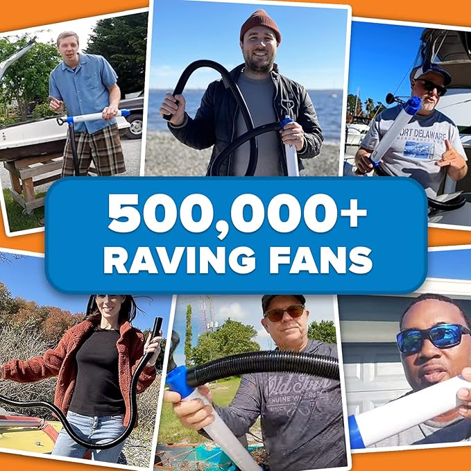 Manual Bilge Pump for Boats, Kayak, Canoe, Hand Water Pump with Hose, Portable Handheld Siphon Bailer, 25 Gallons Per Minute Suction, Marine Grade Large