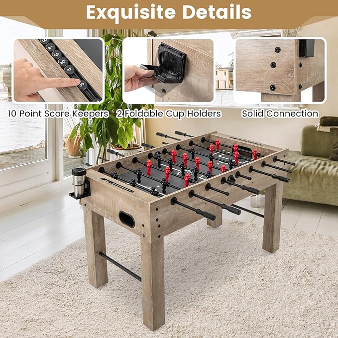 GYMAX Foosball Table, 54 Inch Full Size Soccer Table Game with 2 Balls and Folding Cup Holders, Foosball Table Adult Size for Home, Game Room, Office
