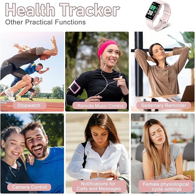 Fitness Tracker with Step Counter/Calories/Stopwatch, Activity Tracker, Health Tracker with Heart Rate Monitor, Sleep Tracker,1.47 Touch Color Screen, Pedometer Watch for Women Men