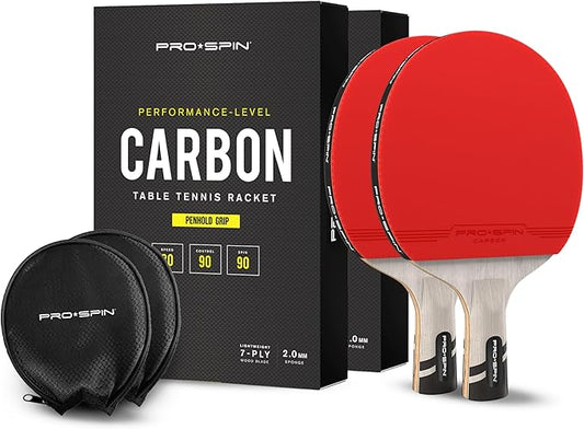 PRO SPIN Carbon Ping Pong Paddles - Penhold Short Grip, Premium Table Tennis Rackets with Carbon Fiber | Professional-Level 7-Ply Blade, Premium Rubber, 2.0mm Sponge | Rubber Protector Case