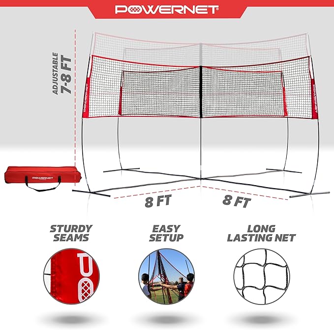 PowerNet Four Square Volleyball Net, Fun New Game, Play at The Park or Beach, 2 Versions