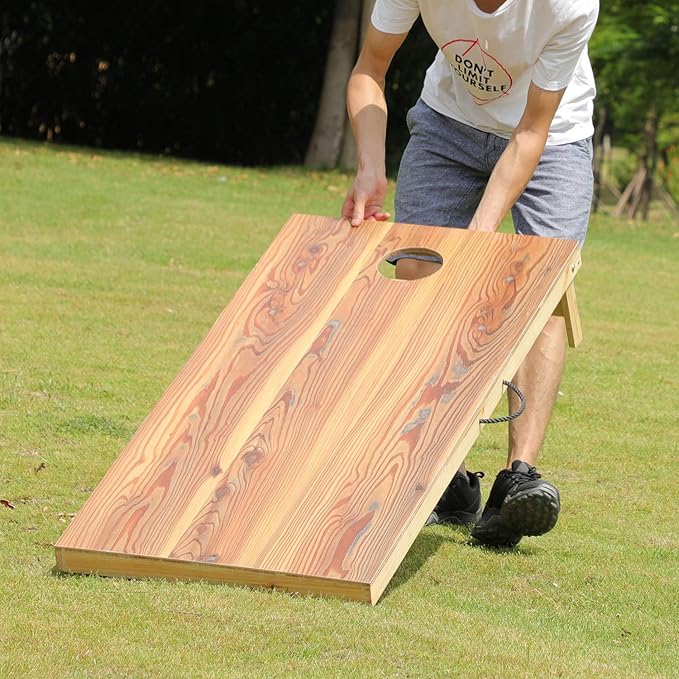 UKASE Solid Wood Regulation Size Cornhole Set Portable Bean Bags Toss Game with Durable Wood Grain Printed Surface and Underneath for Indoor and Outdoor
