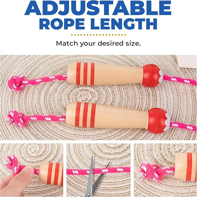 Jump Rope Kids Boys and Girls Children’s Adjustable Cotton Skipping Rope with Wooden Handle for Fitness Training Exercise Outdoor Activity