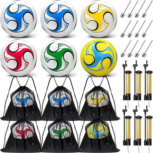 6 Pack Operation Deflated Christmas Soccer Ball with Pump for Child,Items Bulk Deals Soccer Balls,Classic Soccer Balls with Mesh Sport Bag Pump Needle for Shoebox Gift Fillers Charity Donations