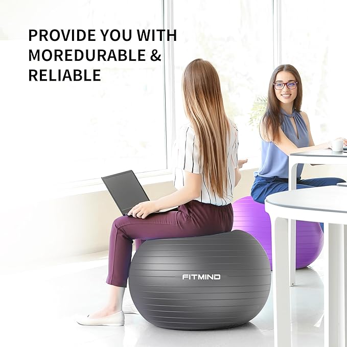 FITMIND_ Extra Thick Exercise Ball Yoga Ball 22in/26in/30in for Workout Pregnancy Stability,Anti-Burst and Slip Resistant Swiss Ball with Pump for Yoga, Pilates, Fitness,Birthing,Physical Therapy