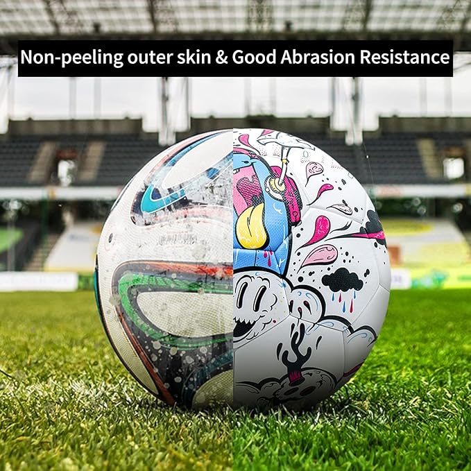 SHOKE Soccer Ball Size 5 Graffiti Cartoon Surface 32 Panels Slip Resistant Recreation Practice Soccer Ball, Outdoor & Indoor Cartoon Soccer Balls for Youth Girl and Adult