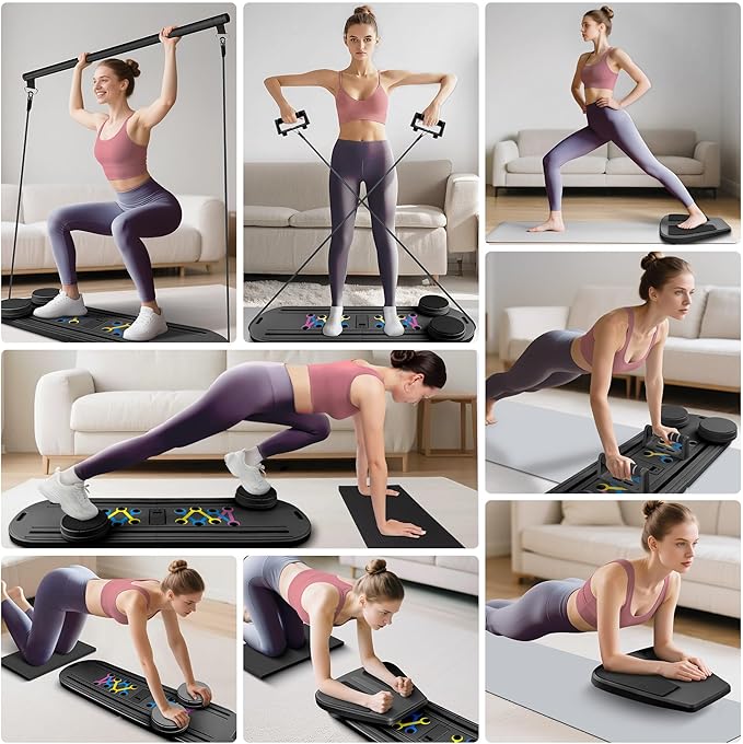 Pilates Board, Pilates Portable Reformer Machine 2025 for Home Workout, 7 in 1 Multifunctional Abdominal Board, Foldable Abs Trainer Machine, Pilates Core Workout Equipment for Women