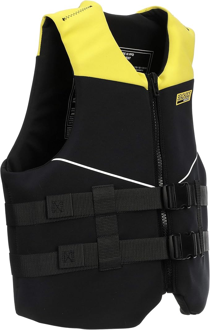 Seachoice Neoprene Multi-Sport Vest, Yellow/Black, Medium Size, Fits 36-40 in. Chest, Coast Guard Type III
