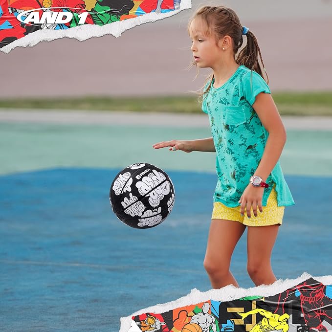 AND1 Toss Up Basketball : Youth Sized Rubber Streetball for Indoor and Outdoor Use, Deep Channel Construction and Durability, Includes 10” Pump