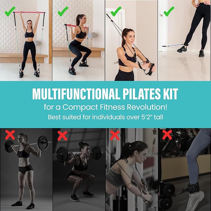 Upgraded Pilates Bar Kit – 39” Adjustable Exercise Equipment for Men, Women with 6X 20, 30, 40 lbs Resistance Bands with Adjustment Buckle – Pilates Equipment for Home Workouts for All Fitness Levels