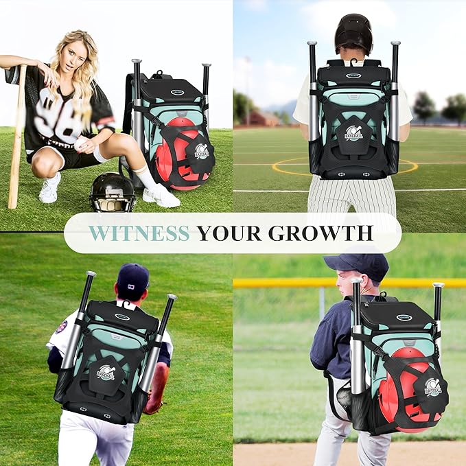 Baseball Backpack for Adult and Youth, Large Capacity Lightweight Softball Bag With Shoe Compartment and Fence Hook for TBall Bat & Equipment, Waterproof for Helmet, Gloves