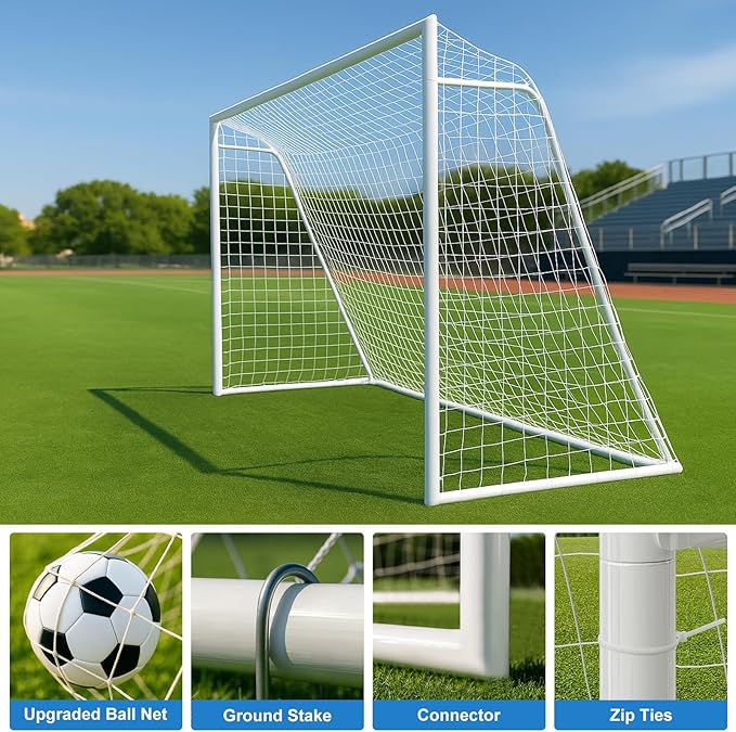 MOPHOTO 6x4/8x6/10x6.5/12x6/16x7ft Soccer Goals for Backyard, Foldable Steel Soccer Goal with 6 Cones, Weatherproof Soccer Goal for Teens/Adults Practice Training