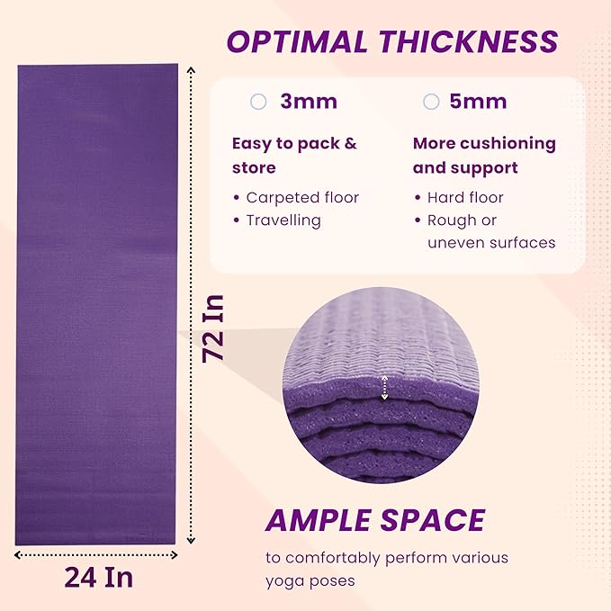 Everyday Yoga Deluxe Mat - 72"L x 24"W Non Slip Exercise Mat, Anti-Tear, 3-5mm Thickness for Yoga, Pilates & Floor Workouts
