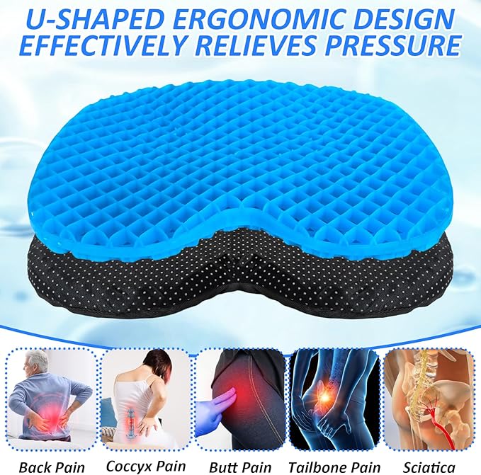 2 Pack Anti Slip Kayak Seat Cushion Thick Waterproof-Gel Breathable U Shape Seats Pad with Non-Slip Cover for Sit in Inflatable Kayak Canoe & Boat Kayak Accessories for Fishing Kayak