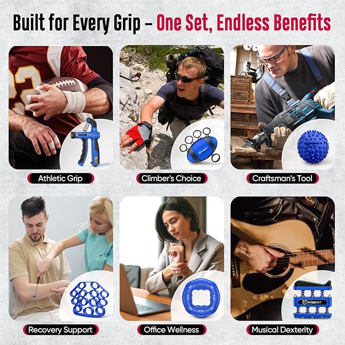 FitBeast Grip Strength Trainer, Hand Gripper Strengthener Kit - 6 Pack with Adjustable Resistance Forearm Strengthener, Forearm Exerciser and Massage Balls for Hand Therapy, Grip Training