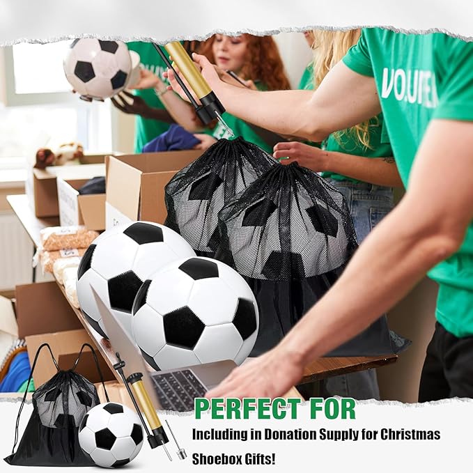 6 Pack Operation Deflated Christmas Soccer Ball with Pump for Child,Items Bulk Deals Soccer Balls,Classic Soccer Balls with Mesh Sport Bag Pump Needle for Shoebox Gift Fillers Charity Donations