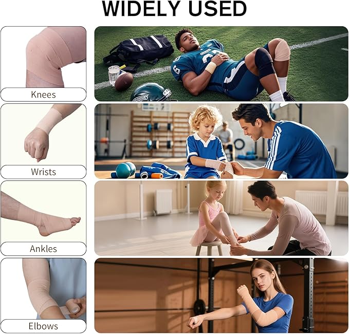 4 Rolls Elastic Tape, Breathable Self Adhesive Bandage Wrap, Flexible Stretch Bandages for Sports Wrists Sprains Knees Ankles, for Animals and Pets, 5 Yards (4 Inch in Width)
