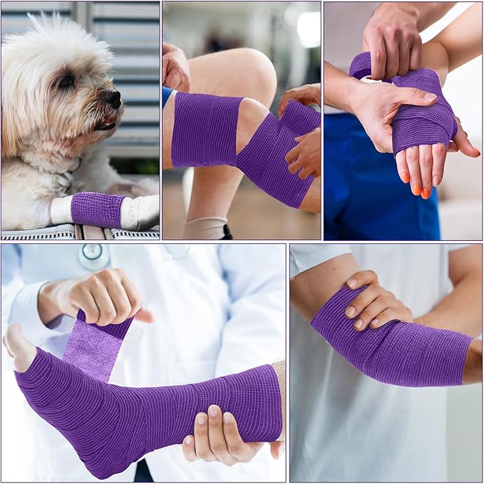 Treela 48 Pack Self Adhesive Wrap Bandage Bulk, 2 Inches x 5 Yards Self Adherent Cohesive Bandage Elastic Athletic Tape Breathable Wound Tape for Stretch Athletic Sports Wrist Ankle(Purple)