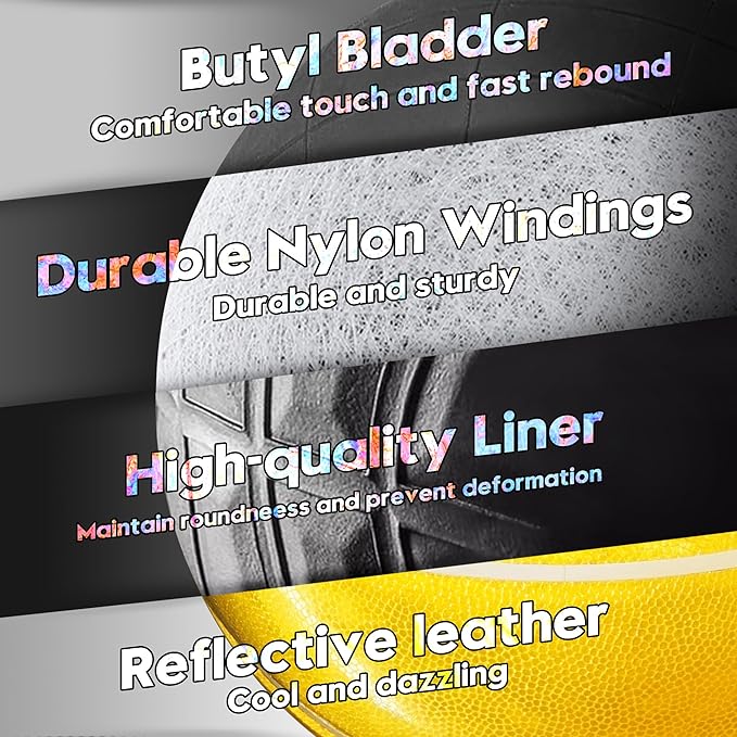 Reflective Basketball Ball, Training Basketball Size 7 with Pump, Indoor Outdoor Basketball