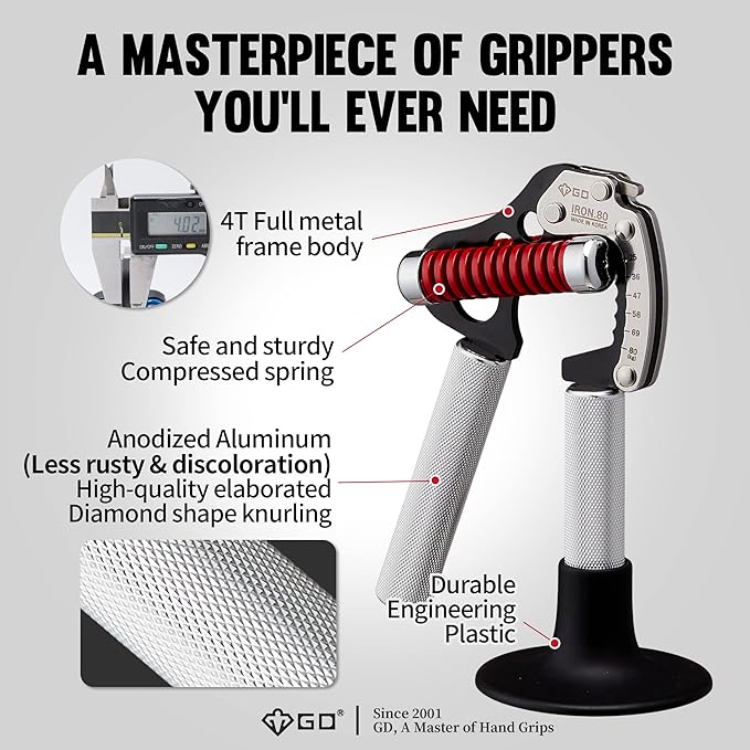 GD IRON GRIP Grip Strength Trainer Adjustable Hand Gripper Strengthener Hand Grip Exerciser Wrist Strengtheners Silent & Durable – Forearm, Finger & Hand Strength Training for Athletes, Climbers & Rehabilitation