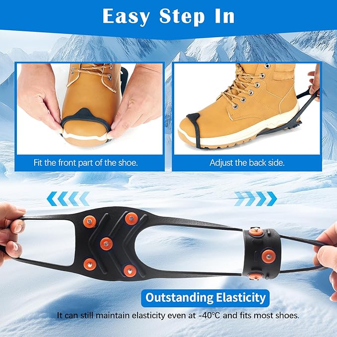 Gripper Spike Ice Traction Cleats, Non-Slip Ice Snow Grips 8 Steel Studs, Universal Ice Spikes Snow Grips Traction for Walking Climbing Hiking on Snow and Ice