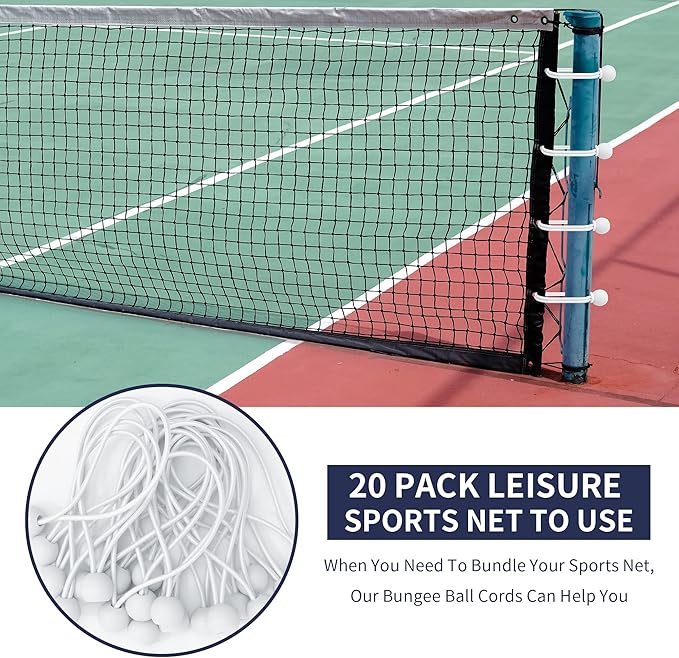 6 Inch Ball Bungee Cords, Heavy Duty UV Resistant Elastic Strap, Reusable Tie Down Cord with Balls, Indoor Outdoor Cords for Golf Net, Soccer Goals, Camping, Tent Poles, Hose (White, 20 Pack)