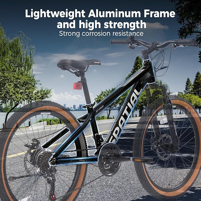 SPATIAL Mountain Bike, 24/26/27.5/29 inch Outdoor Cycling Bike,21/8 Speed Lightweight Aluminum Frame | Dual Disc Brakes,Adjustable Ergonomic Seat for Men Women Adult,MTB Bicycle