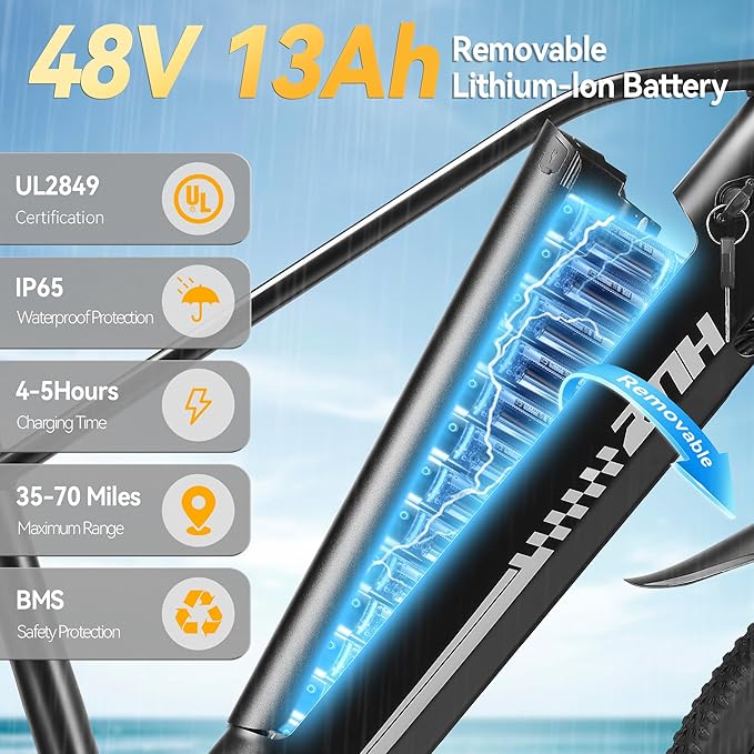 ZNH Adult Electric Bike, 750W Motor | Peak 1000W, 26" x 1.96" Wide Tire, 55-80 Mile Range, 48V 13Ah Battery, City | Mountain E-Bike with Shock Absorber, UL2849 Certified