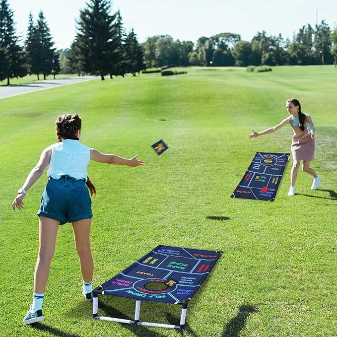 Portable Cornhole Set PVC Framed Corn Holes Outdoor Game Set with 2 Cornhole Boards, 8 Cornhole Bean Bags and Carrying Case, Camping Games Indoor Outdoor for Kids and Adults, Travel Camping Accessory