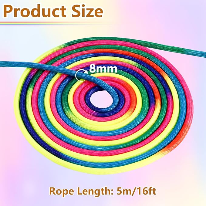 2 PCS Long Jump Ropes, 16 FT Adjustable Skipping Rope for Kids, Double Dutch Jumping Ropes, Rainbow Jump Rope with Wooden Handle, Nylon Jumping Rope for Outdoor Fun, Party Game