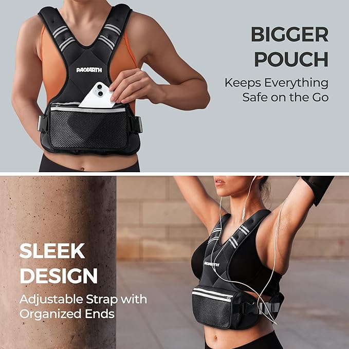 PACEARTH Adjustable Weight Vest 4-10lbs / 11-20lbs / 20-32lbs X-Shape Weighted Vest for Women and Men, Home Workout Ironsand Vest with Zipper Pouch and 6 Weight Packs, Available in Pink, Gray, Black