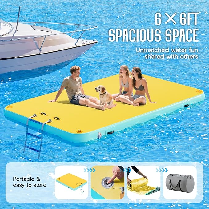 Specraft Inflatable Floating Dock, Non-Slip Air Dock Platform loating Island Raft with Rope Ladder for Pool Lake Beach Ocean