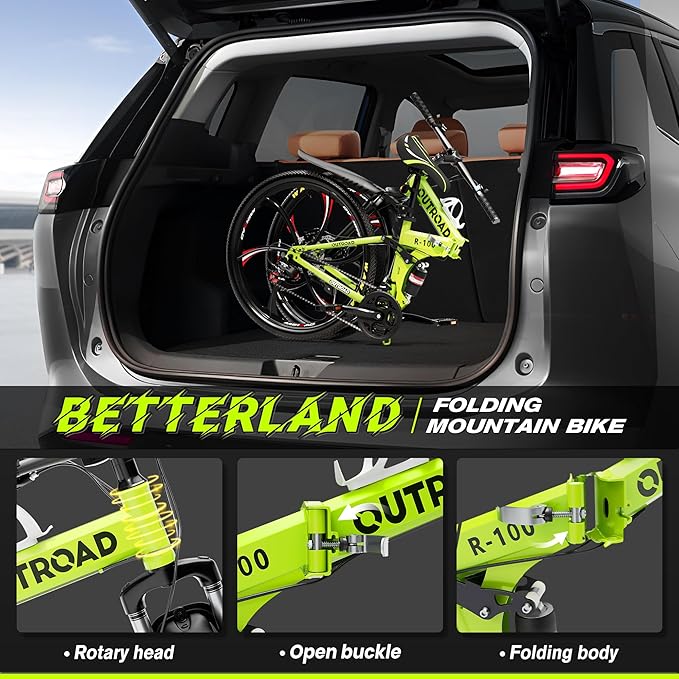 Betterland 26 Inch Folding Mountain Bike, 21 Speeds Full Suspension Foldable Bikes, Dual Disc Brake, High Carbon Steel Frame and Non-Slip Quick Release tire Bicycle for Adult