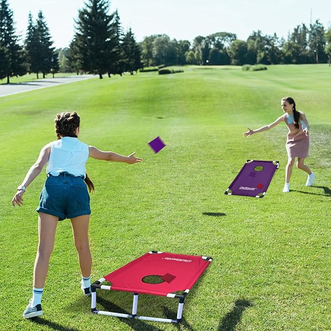 Portable Cornhole Set PVC Framed Corn Holes Outdoor Game Set with 2 Cornhole Boards, 8 Cornhole Bean Bags and Carrying Case, Camping Games Indoor Outdoor for Kids and Adults, Travel Camping Accessory