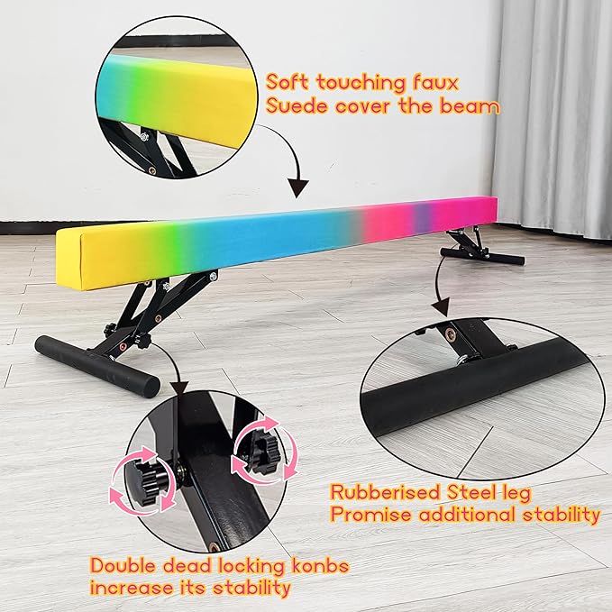 Adjustable Balance Beam Gymnastics Beam 8 FT Adjustable Height Beams for Kids, High and Low Floor Beams,Gymnastics Equipment for Kids Adults Training at Home and Gym Center