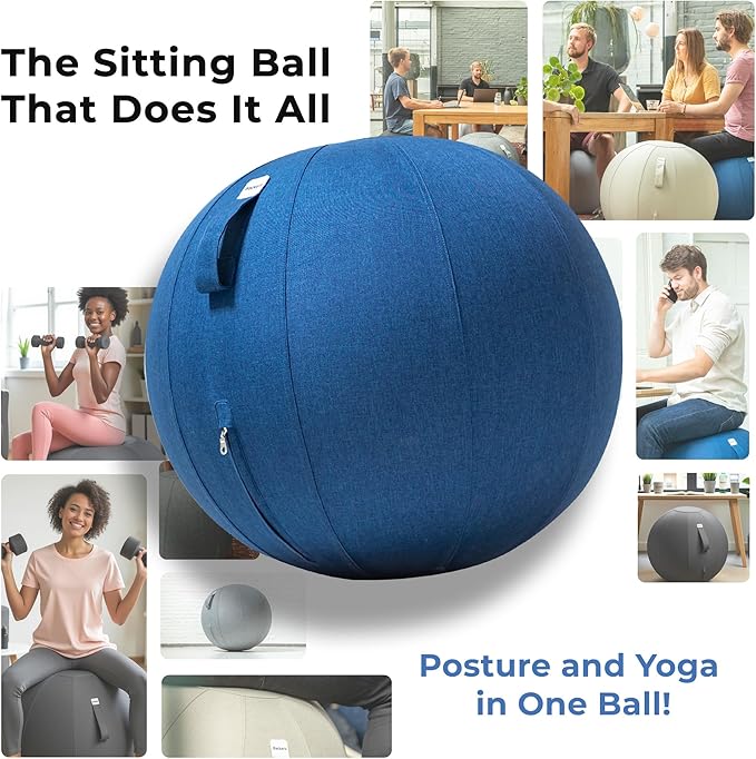 Balance Ball Chair for Office & Home - Ergonomic Exercise Ball for Posture & Back Pain Relief, Yoga Ball Chair - Sitting Ball with Washable Linen Cover