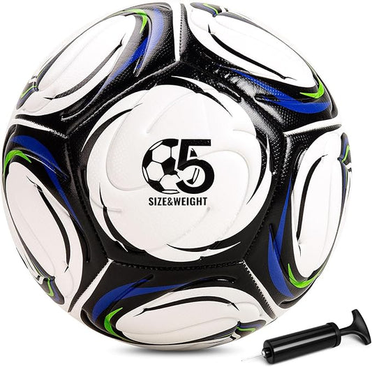 Soccer Ball Size 5 with Pump, Official Size and Weight Soccer Ball for Adults, Indoor Outdoor Training Practice Match Game Play, Ideal Sports Gifts