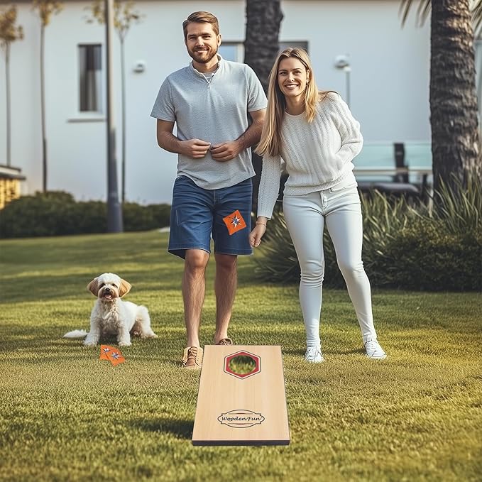 Cornhole Game Set Bean Bag Toss MDF 16"x11"- Built-in Storage, Convenient Carry Handles and 8 Premium Bean Bags, Great for Indoor & Outdoor Play